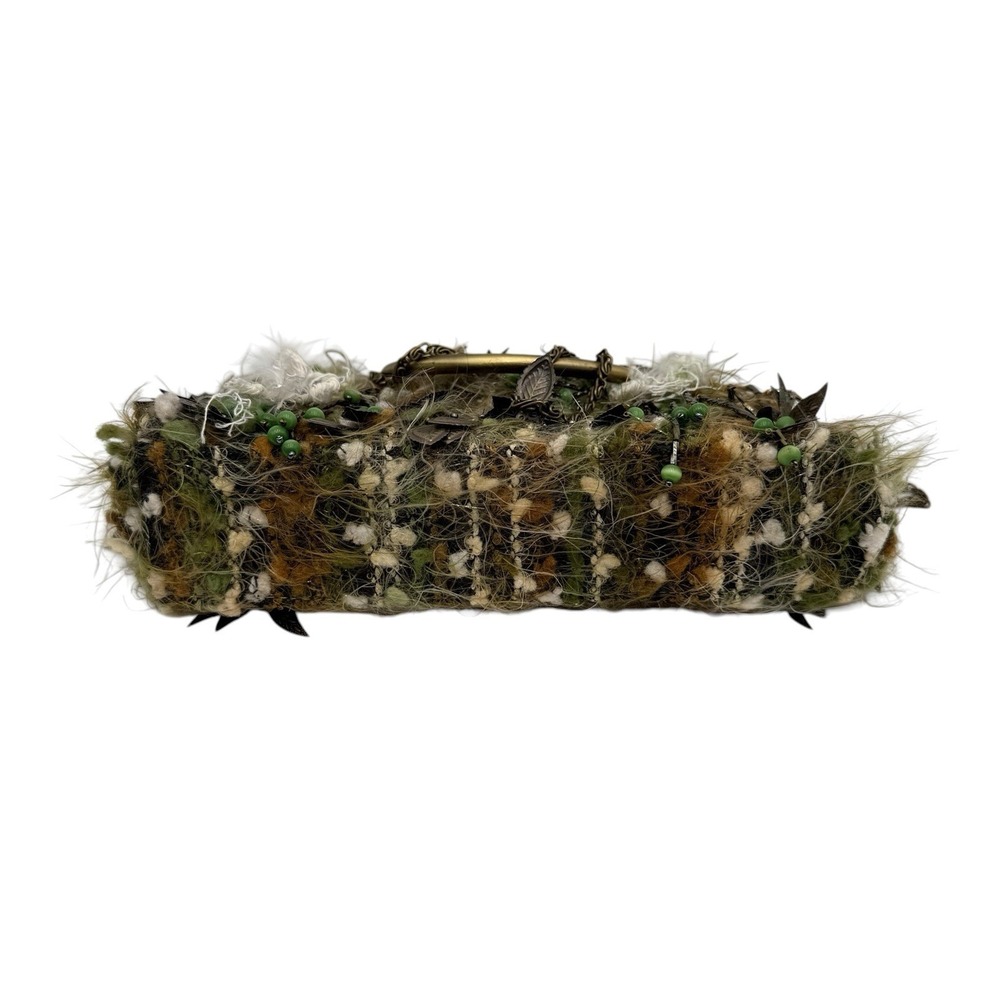 Green Feather Beaded Dark Fairy Boho Art Deco Clutch Metallic Purse w/strap READ - Picture 5 of 14